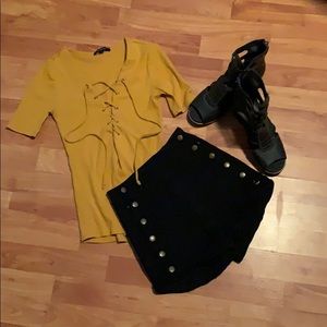 Mustard yellow lace up tee